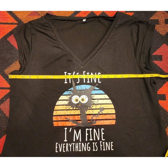 Its Fine Im Fine Everything Is Fine Womens V-Neck Top XXL Black Cotton Blend - Picture 5 of 9